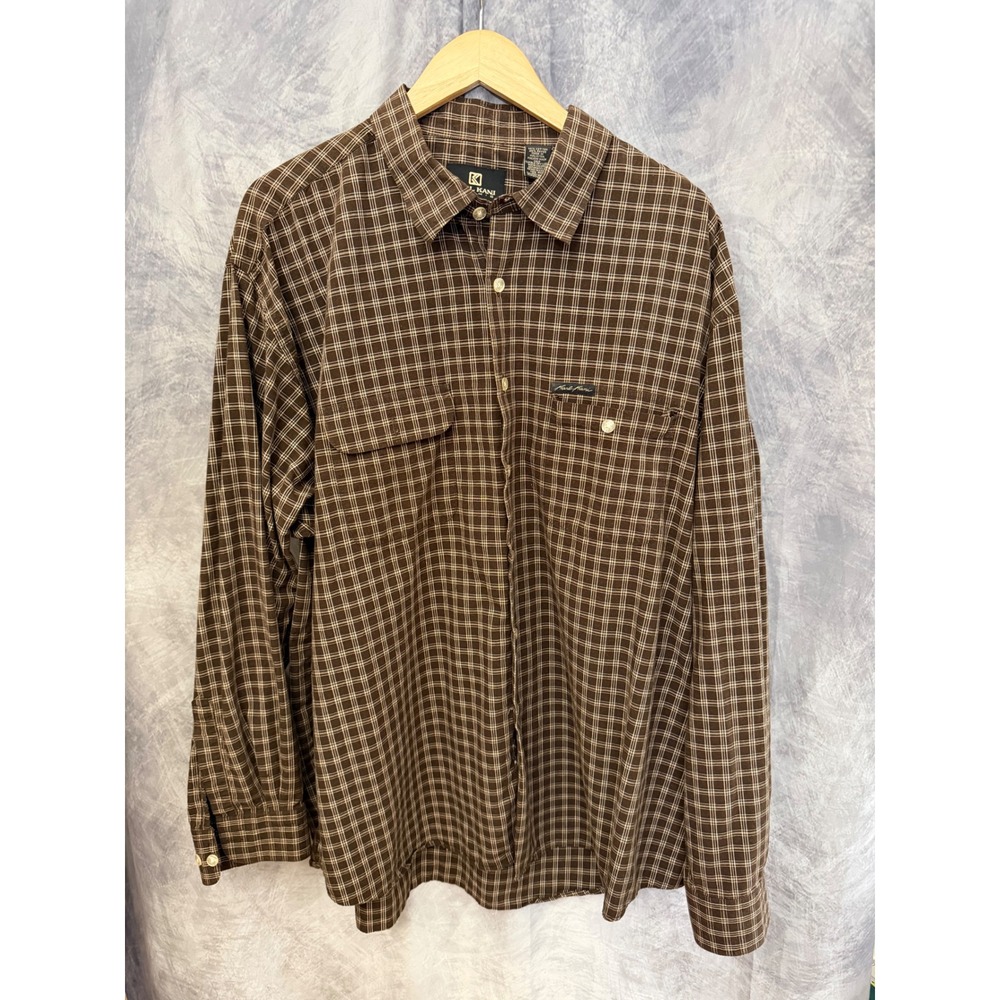 Karl Kani Khakis Mens XXL Brown Plaid Long Sleeve Button Down Streetwear Shirt